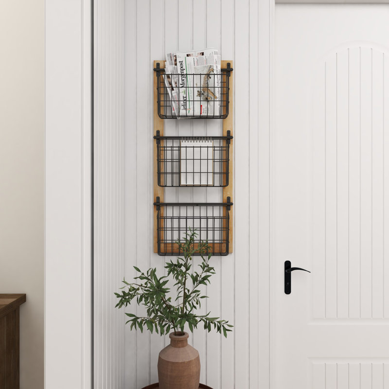 Gracie Oaks Harvin 34" H x 14" W x 4" D Industrial 3Tier Basket Wall